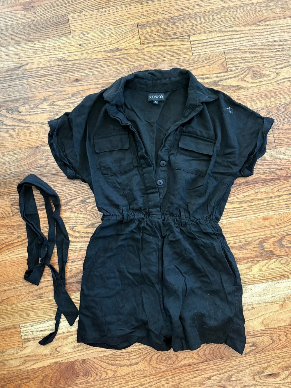 Showpo. Black Short Sleeve Linen Romper